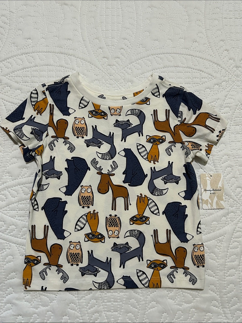 Tommy Bahama Kids Short Sleeve Tee - Cream w/ Woodland animals Sz: 4T